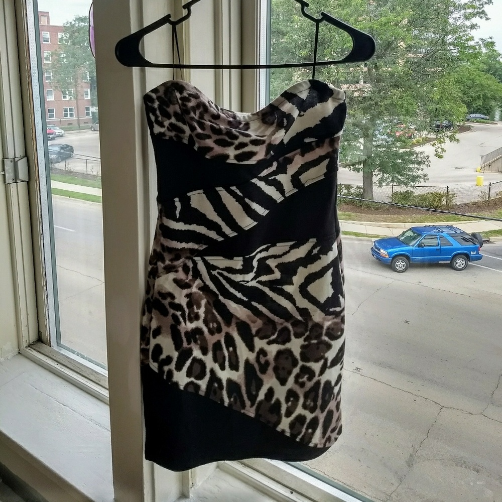 Strapless animal print dress